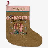Grande Chaussette De Noël fête Noël Western Cowgirl ajouter nom (Devant)
