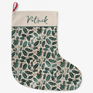 Grande Chaussette De Noël Feuilles de houx Noël personnalisé