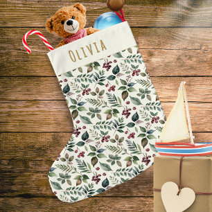 Grande Chaussette De Noël Feuilles et Baies d'Hiver Rustiques Personnalisées