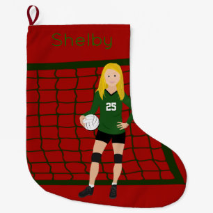 Grande Chaussette De Noël Fille blonde de volleyball en vert