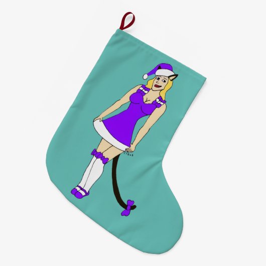 Grande Chaussette De Noël Fille de Noël pourpre (Devant (Accrochage))