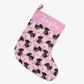Grande Chaussette De Noël Fille Motif chiot rose (Devant (Accrochage))