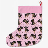 Grande Chaussette De Noël Fille Motif chiot rose (Dos)