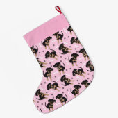 Grande Chaussette De Noël Fille Motif chiot rose (Dos (Accrochage))
