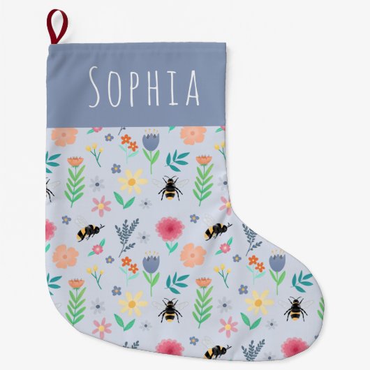 Grande Chaussette De Noël Filles Abeille simple et élégante et Fleur (Devant)