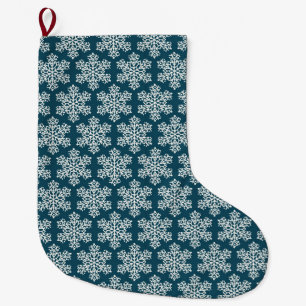 Grande Chaussette De Noël Flacons de neige à pattes de Noël bleu blanc