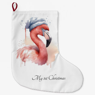 Grande Chaussette De Noël Flamant rose de Noël, personnalisable