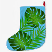 Grande Chaussette De Noël Flamant rose rose, Feuilles tropicaux (Dos)