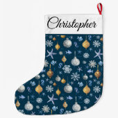 Grande Chaussette De Noël Flammes de neige et éléments marins (Dos)