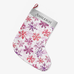Grande Chaussette De Noël Flammes de neige rouge violet de Noël argenté