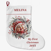 Grande Chaussette De Noël Fleur de courge baies de Baby's First Christmas ph (Devant)