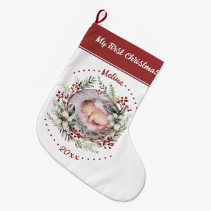 Grande Chaussette De Noël Fleur de courge baies de Baby's First Christmas ph