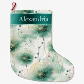 Grande Chaussette De Noël Fleurs blanches dorées Nom de Noël (Devant)