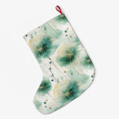 Grande Chaussette De Noël Fleurs blanches dorées Nom de Noël (Dos (Accrochage))