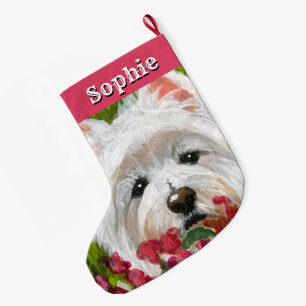 Grande Chaussette De Noël Fleurs blanches et roses