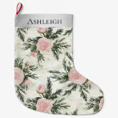 Grande Chaussette De Noël Fleurs blanches roses argentées Noël (Devant)