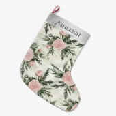 Grande Chaussette De Noël Fleurs blanches roses argentées Noël (Devant (Accrochage))