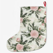 Grande Chaussette De Noël Fleurs blanches roses argentées Noël (Dos)