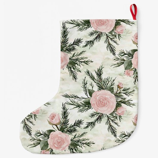 Grande Chaussette De Noël Fleurs blanches roses argentées Noël (Dos)