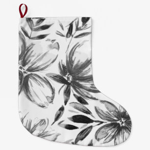 Grande Chaussette De Noël Fleurs d'aquarelle rouge 4