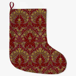 Grande Chaussette De Noël Fleurs d'Automne Vintage Rouge Or William Morris