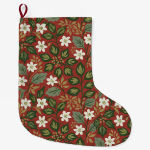 Grande Chaussette De Noël Fleurs de Noël Vintage Rouge Vert Fêtes 