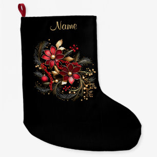 Grande Chaussette De Noël Fleurs décoratives rouges Lieu de vacances