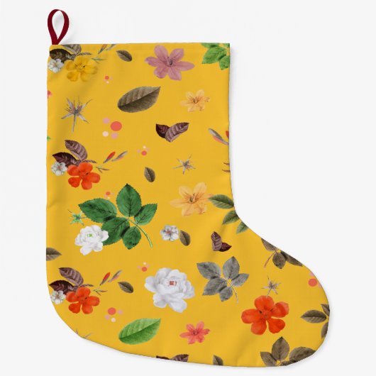 Grande Chaussette De Noël Fleurs jaunes et roses blanches 10 (Devant)