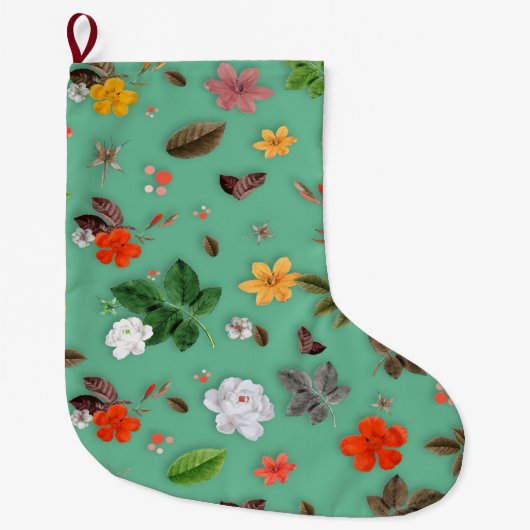 Grande Chaussette De Noël Fleurs jaunes et roses blanches 14 (Devant)