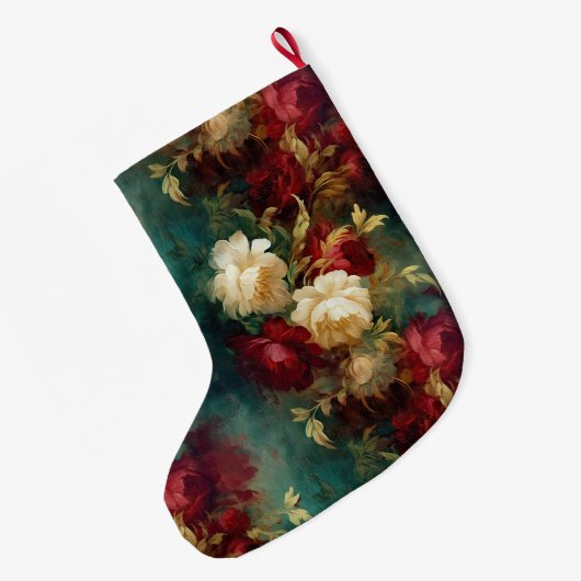 Grande Chaussette De Noël Fleurs rouges blanches vertes (Dos (Accrochage))