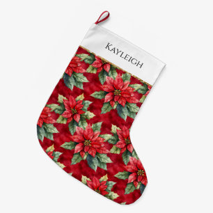 Grande Chaussette De Noël Fleurs rouges Poinsettia Parties scintillant or de