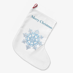 Grande Chaussette De Noël Flocon de neige bleu clair blanc