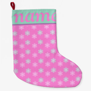 Grande Chaussette De Noël Flocon de neige de Noël rose