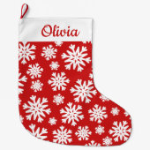 Grande Chaussette De Noël Flocon De Neige Rouge Et Blanc Classique Personnal (Devant)