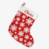 Grande Chaussette De Noël Flocon De Neige Rouge Et Blanc Classique Personnal (Devant (Accrochage))