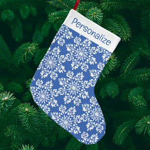 Grande Chaussette De Noël Flocons de neige bleus et blancs personnalisés vin