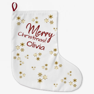 Grande Chaussette De Noël Flocons de neige en or moderne Noël personnalisé