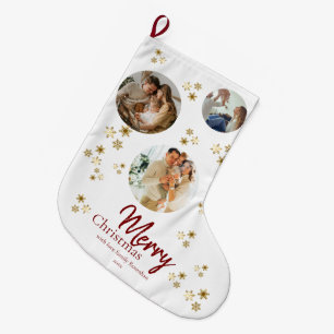 Grande Chaussette De Noël Flocons de neige en or Photo de Noël