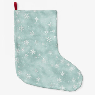 Grande Chaussette De Noël Flocons de neige Noël bleu menthe  