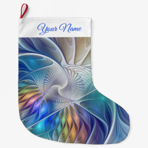 Grande Chaussette De Noël Floral Colorful Abstrait Fractal Art Flower Name
