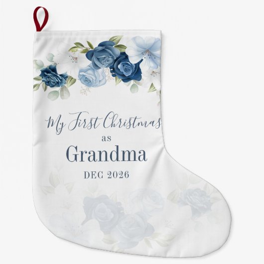 Grande Chaussette De Noël Floral Eucalyptus Grands-parents 1er Noël (Devant)
