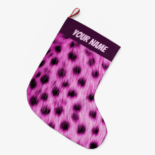 Grande Chaussette De Noël Fourrure de guépard rose mignonne Ajoutez votre no
