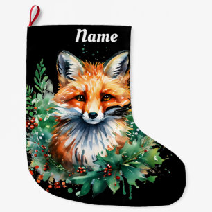 Grande Chaussette De Noël Fox et Holly avec baies rouges