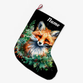 Grande Chaussette De Noël Fox et Holly avec baies rouges (Devant (Accrochage))