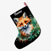 Grande Chaussette De Noël Fox et Holly avec baies rouges (Dos (Accrochage))