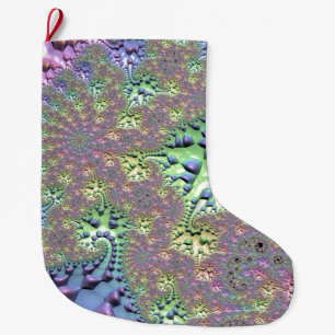Grande Chaussette De Noël Fractale arc-en-ciel brillant