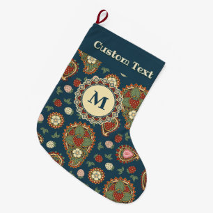 Grande Chaussette De Noël Fraise Paisley Motif Noël Stocking