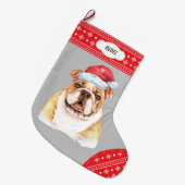 Grande Chaussette De Noël Frontière de Santa Hat Bulldog Snowflake (Devant (Accrochage))