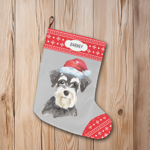 Grande Chaussette De Noël Frontière de Santa Hat Schnauzer Snowflake