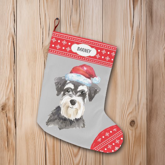 Grande Chaussette De Noël Frontière de Santa Hat Schnauzer Snowflake